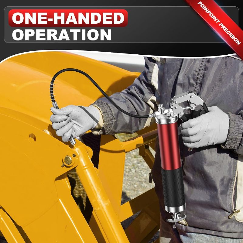 Photo 1 of Grease  Kit, 8000 PSI Heavy Duty Pistol Grip Grease Gun with Quick Locking Coupler, Spring Flex Hose, 14oz Load, 2 Standard Hose, Reinforced Coupler, Rigid Pipe, Sharp Nozzle