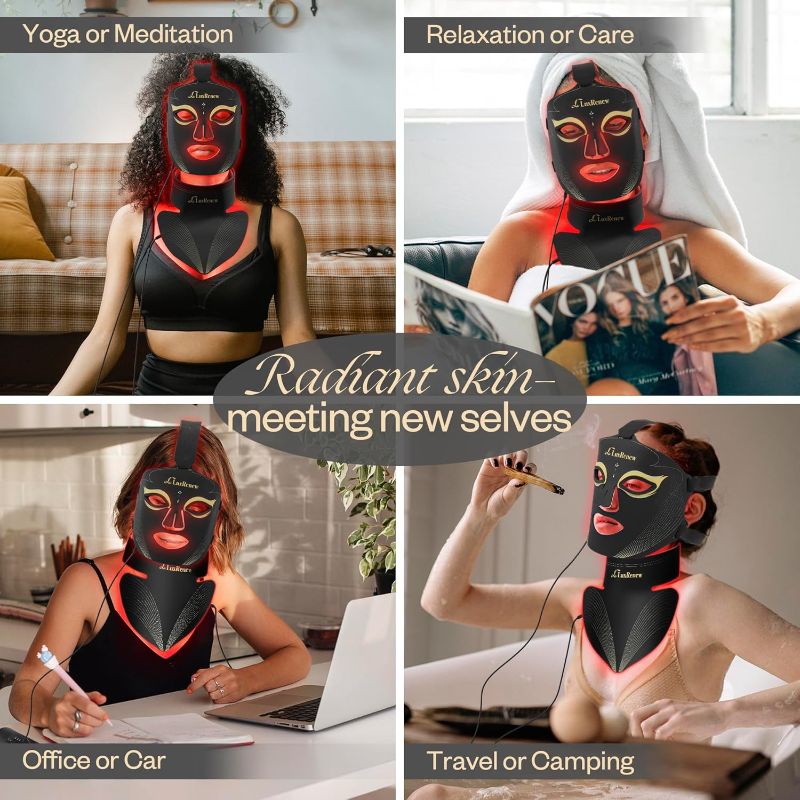Photo 1 of Red Light Therapy for Face Set, Led Mask Light Therapy for Face & Neck, Light 850nm and Red Light 630nm, Black
