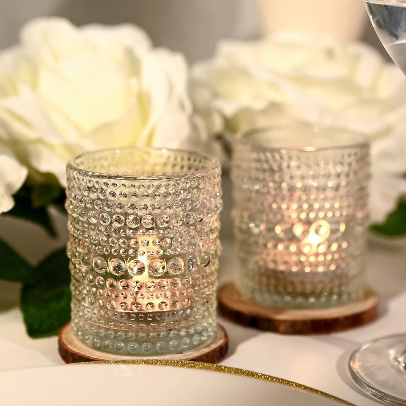 Photo 1 of 12 Pack Clear Votive Candle Holders Tea Light Candle Holders Bulk Tealight Glass Candle Holder for Table Weddings Party