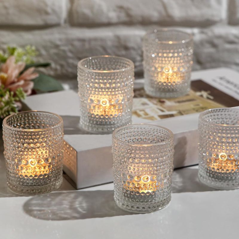 Photo 1 of 12 Pack Clear Votive Candle Holders Tea Light Candle Holders Bulk Tealight Glass Candle Holder for Table Weddings Party