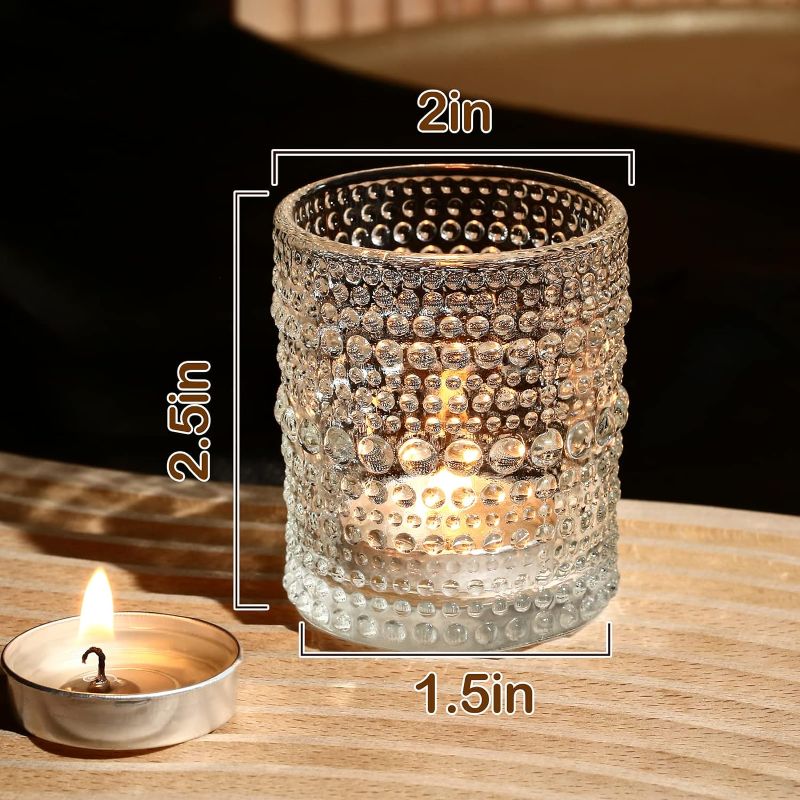 Photo 1 of 12 Pack Clear Votive Candle Holders Tea Light Candle Holders Bulk Tealight Glass Candle Holder for Table Weddings Party