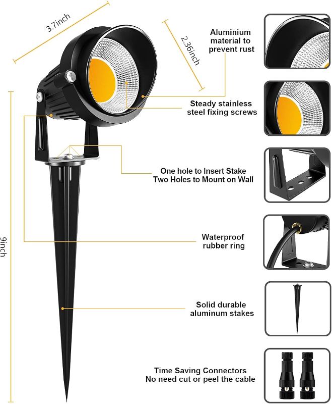 Photo 1 of ZUCKEO 10W Low Voltage Landscape Lights LED Landscape Lighting with Connectors, 12V Outdoor Spotlights Yard Garden Pathway Lights, 1000LM Waterproof Warm White Light (10Pack)