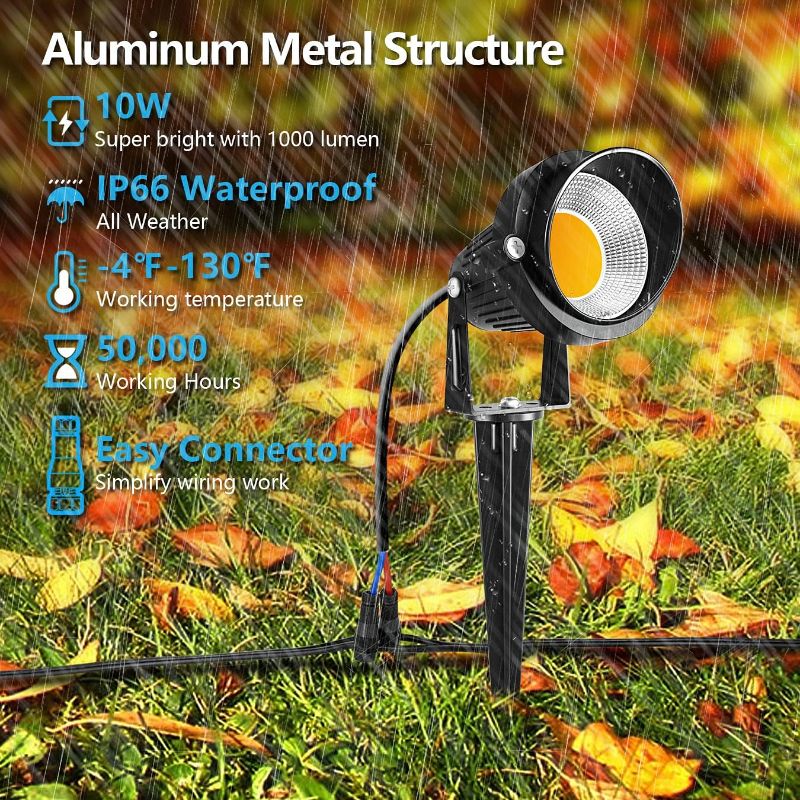 Photo 1 of ZUCKEO 10W Low Voltage Landscape Lights LED Landscape Lighting with Connectors, 12V Outdoor Spotlights Yard Garden Pathway Lights, 1000LM Waterproof Warm White Light (10Pack)