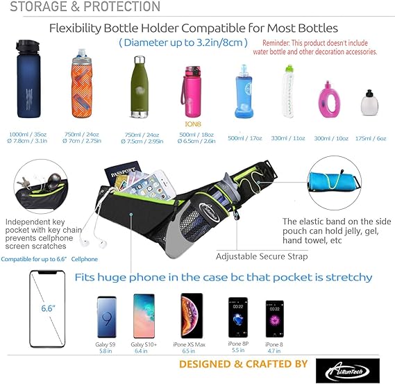 Photo 1 of AiRunTech Running Hydration Belt with Water Bottle Holder,Hiking Fanny Pack for Phone and Wallet,Running Bag Runners Essentials Accessories Marathon Triathlon Walking Jogging Gear Gift