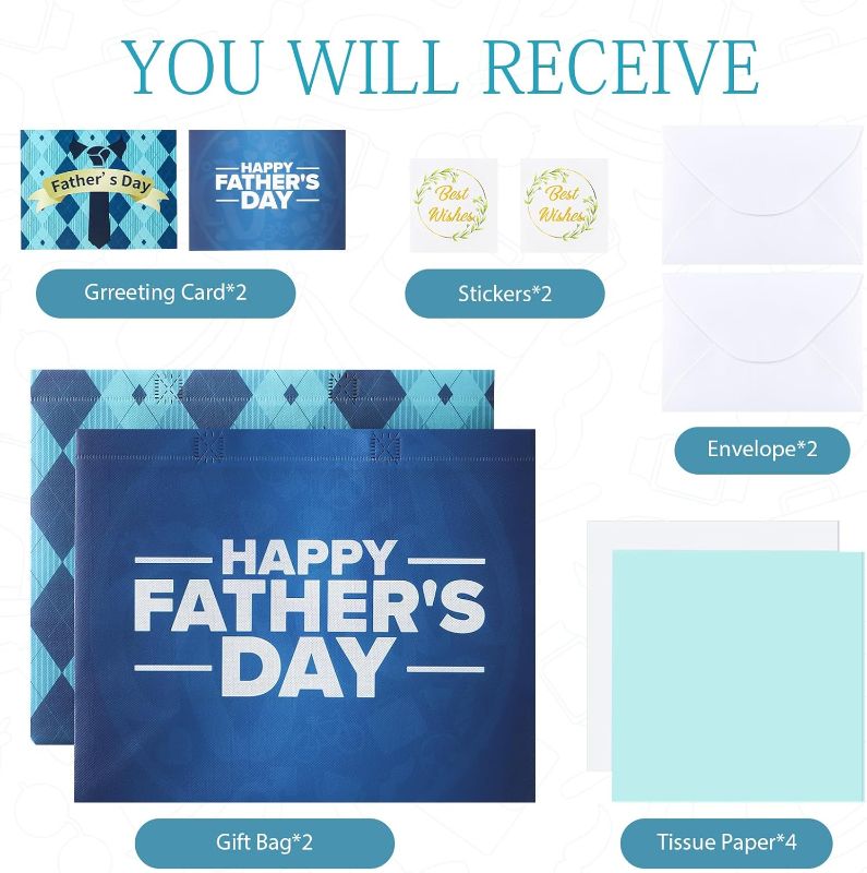 Photo 1 of YANGTE 2 Pack 13" Fathers Day Gift Bags with Tissue Paper, Gift Bags Medium, Fathers Day Gift for Men Dad Father Grandpa, Happy Fathers Day Gift for Party Favor Supplies, 12.8"*10.2"*6.3"