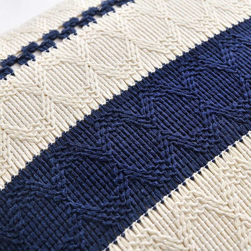 Photo 1 of Fancy Homi Set of 2 Navy Blue Lumbar Decorative Throw Pillow Covers 12x20 Inch for Couch Bed Sofa Living Room, Aesthetic Modern Organic Farmhouse Home Decor, Soft Cotton Woven Textured Cushion Case