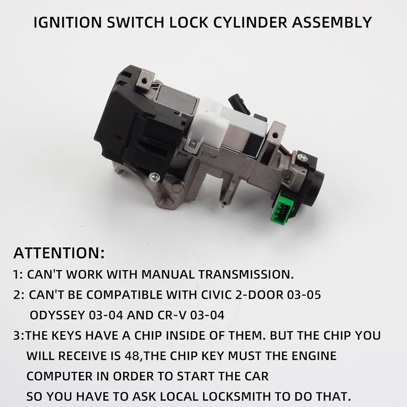 Photo 1 of Dasbecan Ignition Switch Lock Cylinder Assembly Compatible with Honda Accord CRV Odyssey FIT 2003-2008 06350-SAA-G30 35100-SDA-A71 (with Chip ID48 Keys)