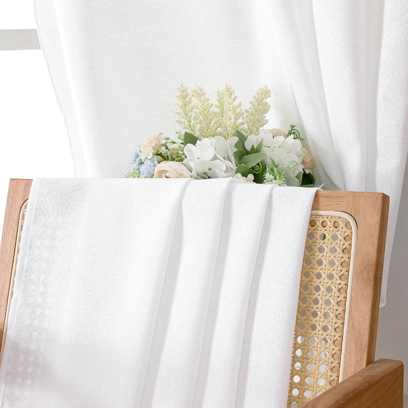 Photo 1 of Tollpiz Short Linen Tier Curtains Rod Pocket Semi Sheer Half Kitchen Curtain Burlap Light Filtering Thick Linen Drapes for Bathroom, 30 x 24 inches Long, White, Set of 2 Panels