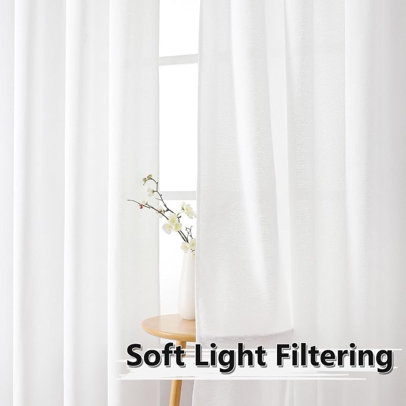 Photo 1 of Tollpiz Short Linen Tier Curtains Rod Pocket Semi Sheer Half Kitchen Curtain Burlap Light Filtering Thick Linen Drapes for Bathroom, 30 x 24 inches Long, White, Set of 2 Panels