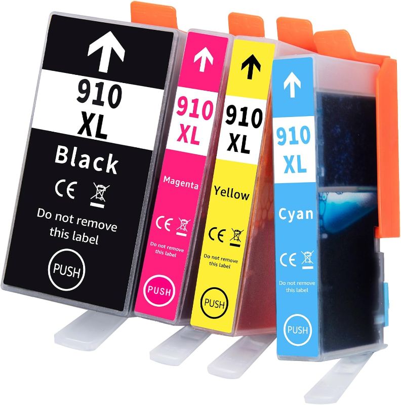 Photo 1 of 910XL Ink Cartridges Compatible Replacement for HP OfficeJet Pro 8020 8025 8028 8022 8030 8035 4 Pack, Cyan Yellow Magenta Black