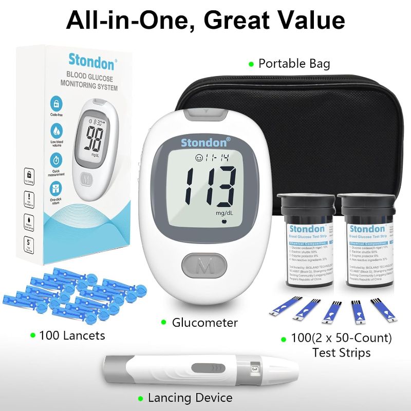 Photo 1 of G430 Blood Glucose Monitor Kit,Blood Sugar Testing kit,Diabetes Testing Kit, Blood Glucose Meter, 100 Glucometer Strips, 100 Lancets, Test Strips Blood Sugar Meter Glucometer,HCT for Home Use