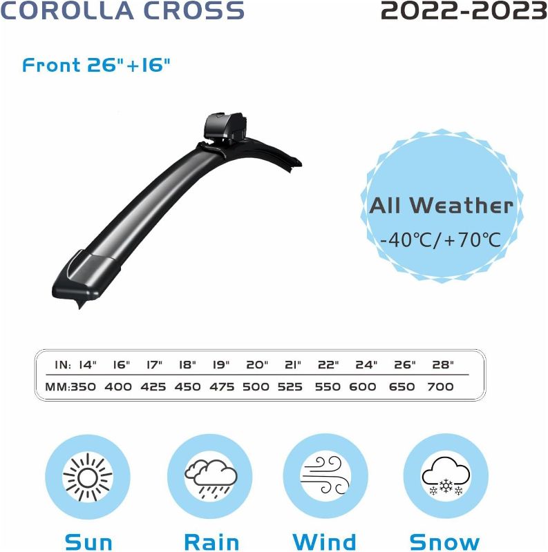 Photo 1 of Windshield Wipers Blades 26" And 16" (pack Of 2), Automotive Replacement for Toyota Corolla Cross 2022-2023 J-Hook,All-seasons Windshield Wiper Blades For My Car