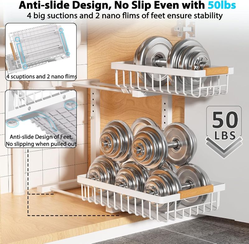 Photo 1 of Under Sink Organizer 2 pack, 2 Tier Slide Out Under Sink Organizers And Storage, Height Adjustable Pull Out Cabinet Drawers, Kithcen Bathroom Metal Storage Caddy Shelf, White