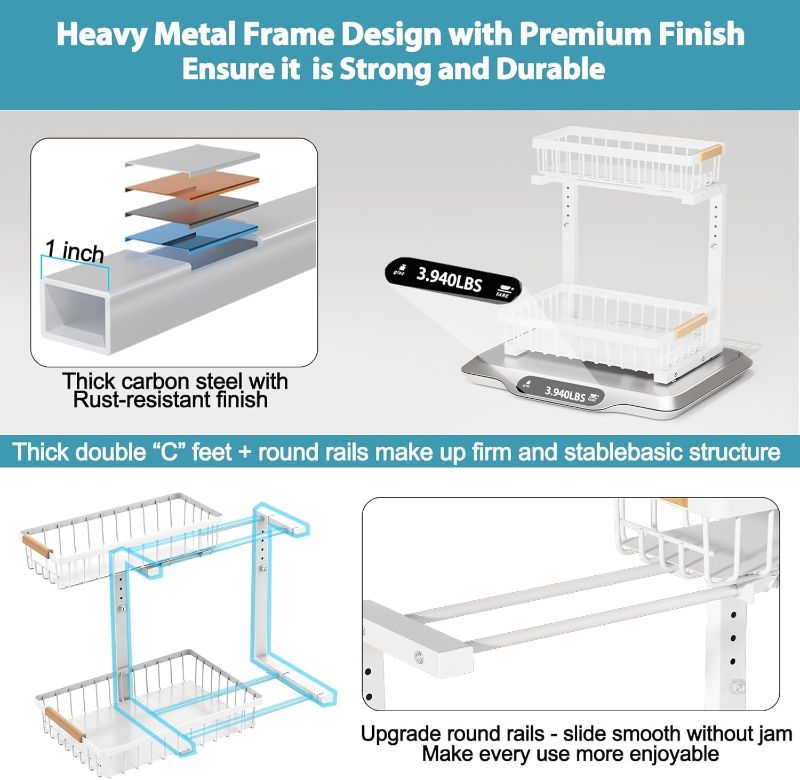 Photo 1 of Under Sink Organizer 2 pack, 2 Tier Slide Out Under Sink Organizers And Storage, Height Adjustable Pull Out Cabinet Drawers, Kithcen Bathroom Metal Storage Caddy Shelf, White