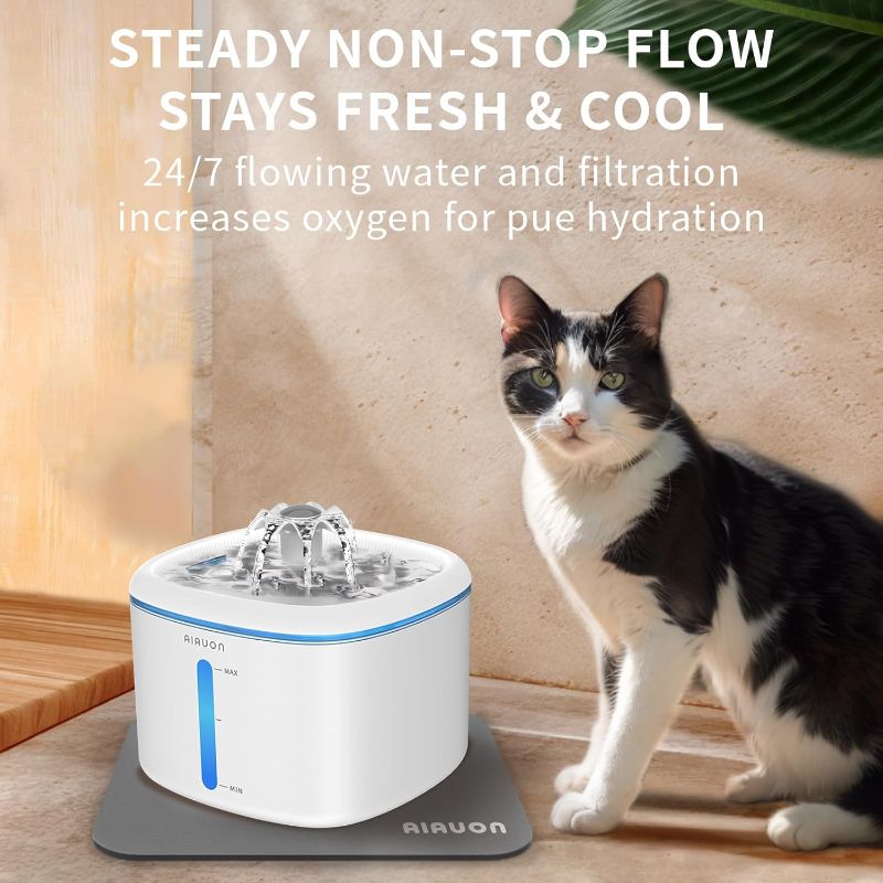 Photo 1 of Cat Water Fountain 84oz/2.5L - Automatic Pet Fountain & Dog Water Dispenser with Replacement Filters & Feeding Mat for Cats, Dogs, Multiple Pets (White)