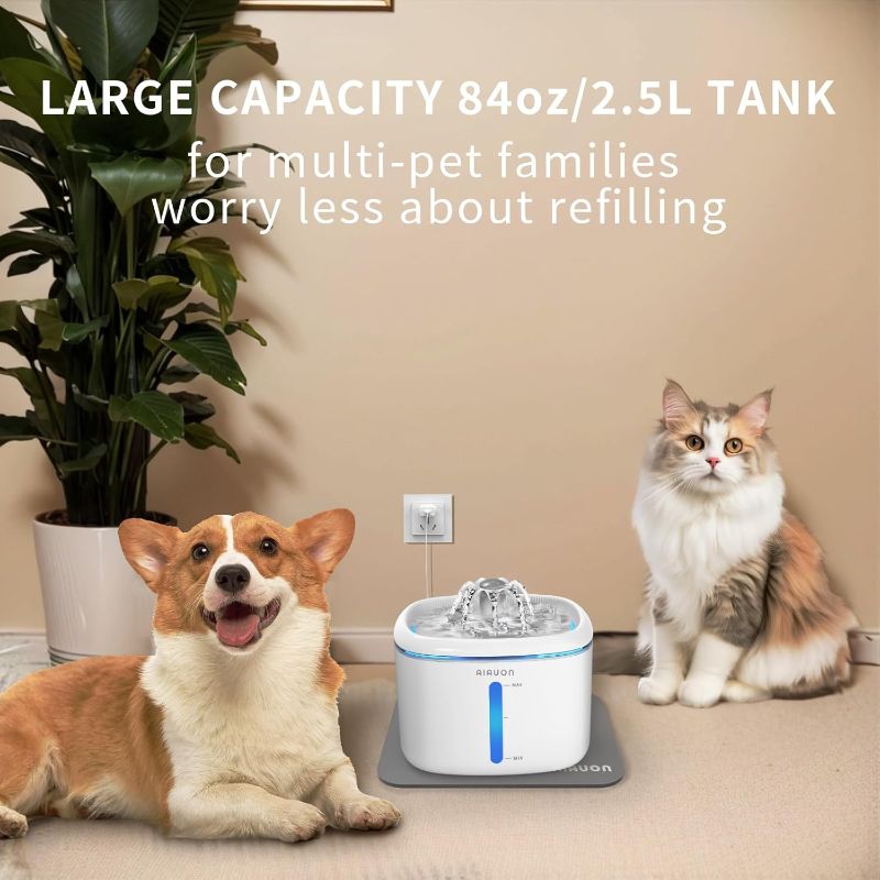 Photo 1 of Cat Water Fountain 84oz/2.5L - Automatic Pet Fountain & Dog Water Dispenser with Replacement Filters & Feeding Mat for Cats, Dogs, Multiple Pets (White)