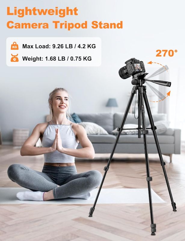 Photo 1 of JOILCAN Phone Tripod Stand, 68" Tripod for iPad iPhone Tablet with Remote Universal Holder Carry Bag, Travel Aluminum Tripod for Video Recording Photos Vlogging Compatible with iPad Pro iPhone Camera