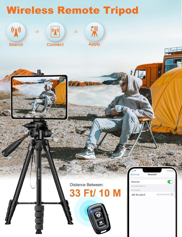 Photo 1 of JOILCAN Phone Tripod Stand, 68" Tripod for iPad iPhone Tablet with Remote Universal Holder Carry Bag, Travel Aluminum Tripod for Video Recording Photos Vlogging Compatible with iPad Pro iPhone Camera