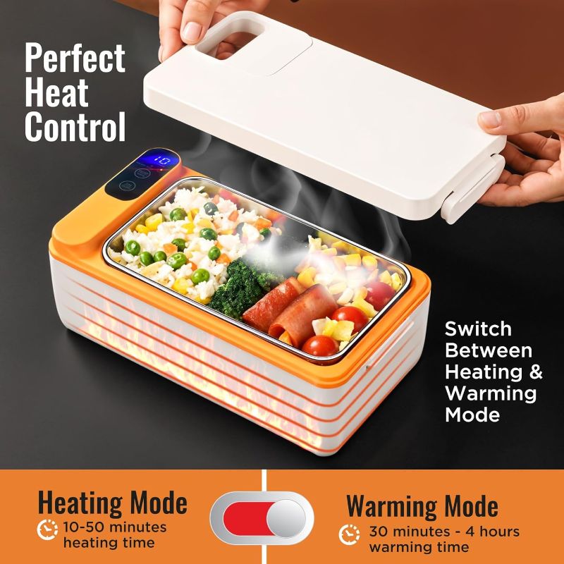 Photo 1 of Rechargeable Electric Heated Lunch Box - Cordless Battery Powered Portable Food Timer Heater Keep Hot Meal - Self Reheating Soup Heat Warming Container Heating Warmer for Men Women Adults Car Vehicle