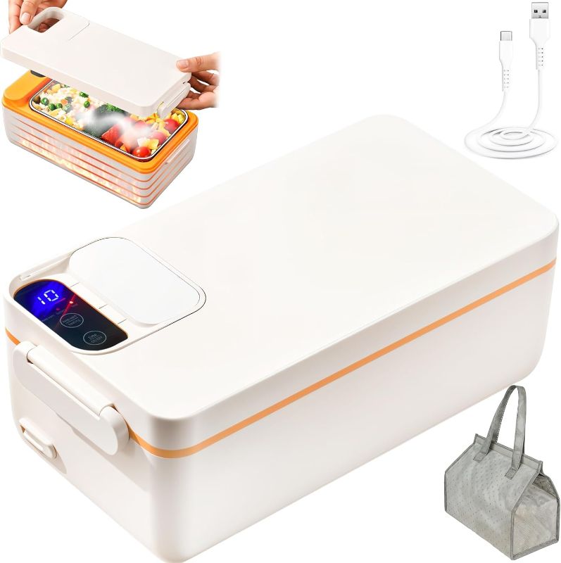 Photo 1 of Rechargeable Electric Heated Lunch Box - Cordless Battery Powered Portable Food Timer Heater Keep Hot Meal - Self Reheating Soup Heat Warming Container Heating Warmer for Men Women Adults Car Vehicle