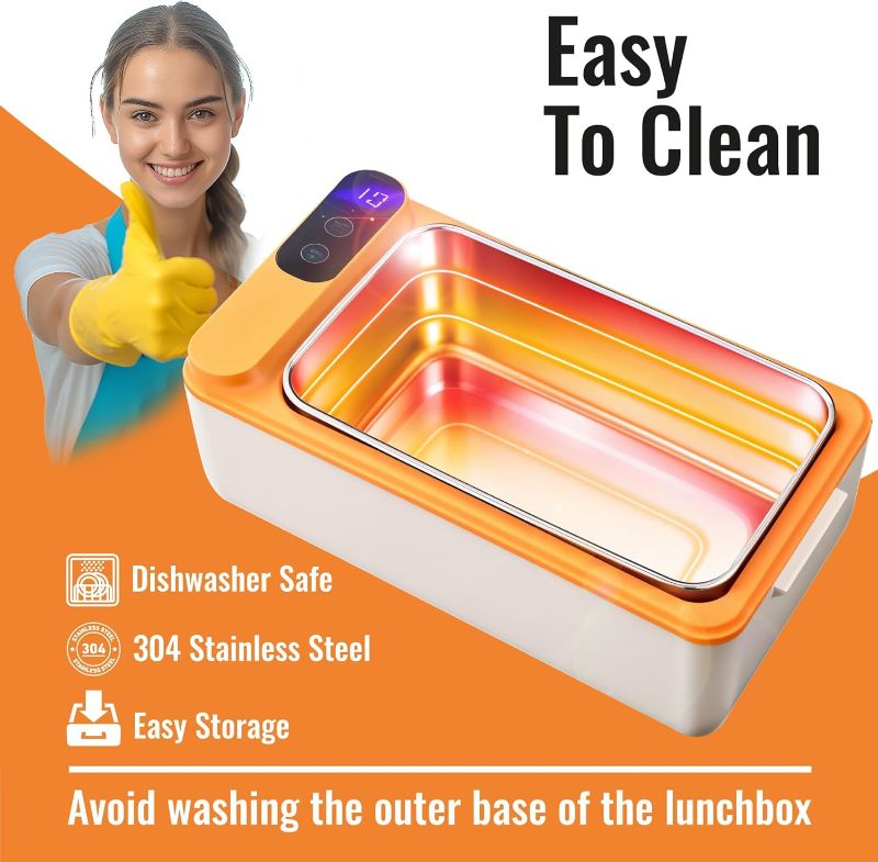 Photo 1 of Rechargeable Electric Heated Lunch Box - Cordless Battery Powered Portable Food Timer Heater Keep Hot Meal - Self Reheating Soup Heat Warming Container Heating Warmer for Men Women Adults Car Vehicle