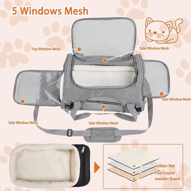 Photo 1 of Pet Carrier Bag Airline Approved Up for Cats and Dogs Up to 20LBs, Soft Cat Carrier Dog Carrier Travel Kitten Carrier with Mat, Nail Clipper, Brush, Foldable Bowl Cat Accessories