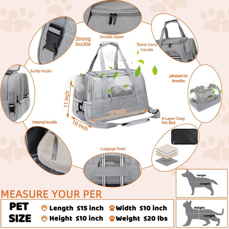 Photo 1 of Pet Carrier Bag Airline Approved Up for Cats and Dogs Up to 20LBs, Soft Cat Carrier Dog Carrier Travel Kitten Carrier with Mat, Nail Clipper, Brush, Foldable Bowl Cat Accessories
