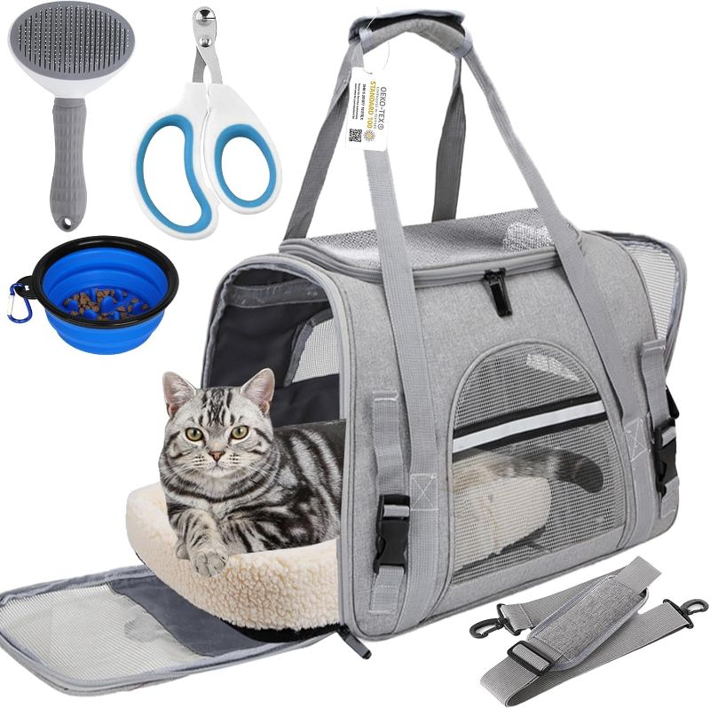 Photo 1 of Pet Carrier Bag Airline Approved Up for Cats and Dogs Up to 20LBs, Soft Cat Carrier Dog Carrier Travel Kitten Carrier with Mat, Nail Clipper, Brush, Foldable Bowl Cat Accessories