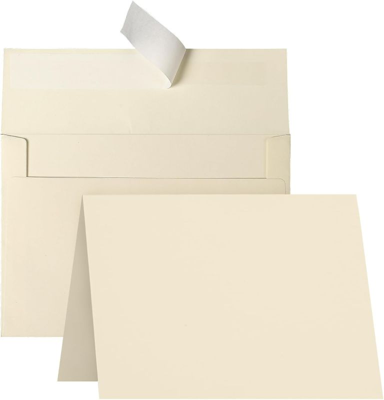 Photo 1 of Cream Blank Cards and Envelopes, Goefun 5x7 Folded Ivory Cardstock and A7 Envelopes Self Seal 100 Pack for Wedding, Invitations, DIY Greeting Cardstock, Thank You Cards & All Occasion