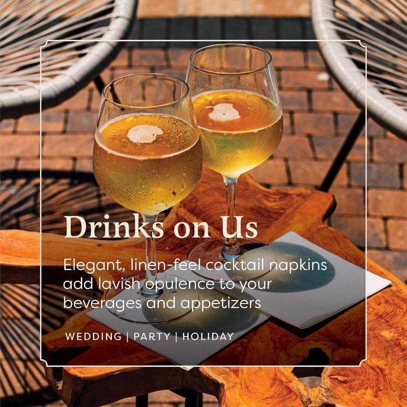Photo 1 of Linen-Feel Cocktail Napkins - Decortive Cloth-Like Cream Dessert And Beverage Napkins - Soft And Absorbent. For Restaurant, Bar, Cafe, Or Event. (Pack of 100)