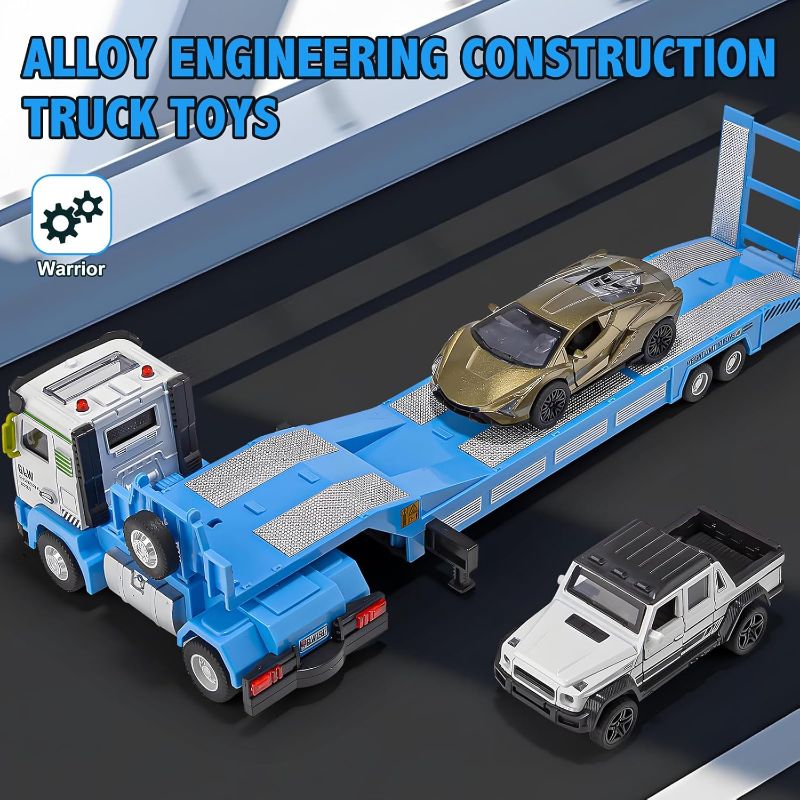 Photo 1 of Die-cast Semi Truck Toys Set w/Semi Truck, Pickup, Racing Car, Alloy Engineering Transport Vehicles Toys w/Lights & Sounds, Model Pickup,Model Racing Car for Boys Kids