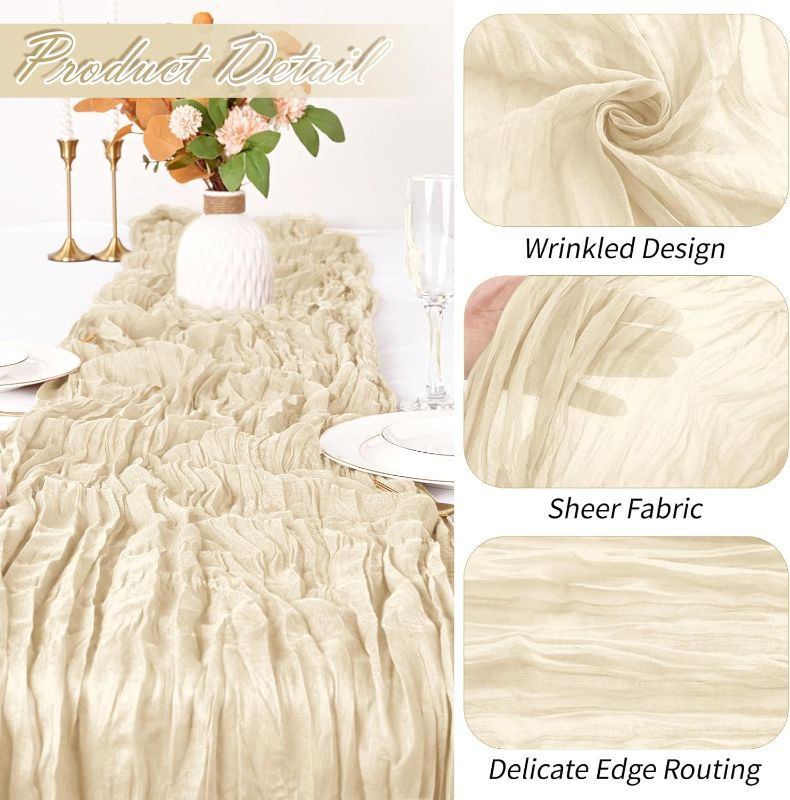 Photo 1 of 15 Pack Ivory Cheesecloth Table Runner 17 x 108 inch Cheese Cloth Table Runners 9ft Ivory Table Runner Rustic Romantic Sheer Gauze Runner for Wedding Party Baby Shower Table Decoration