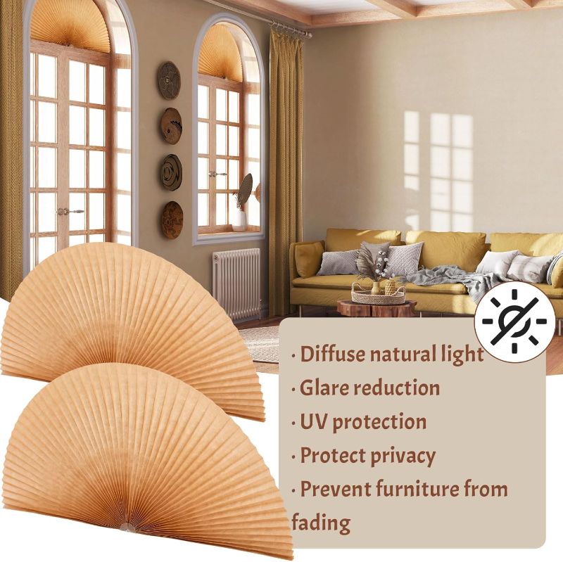 Photo 1 of Half Moon Window Shade Half Circle Arch Window Blackout, Light Filtering Pleated Fabric Shade,36 x 72 Inch(Brown,2 Pcs)