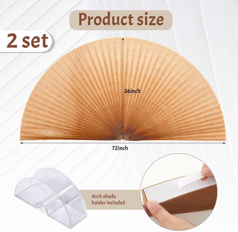 Photo 1 of Half Moon Window Shade Half Circle Arch Window Blackout, Light Filtering Pleated Fabric Shade,36 x 72 Inch(Brown,2 Pcs)