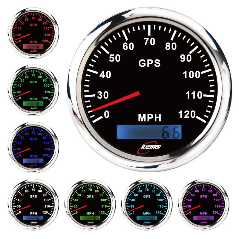 Photo 1 of 120 MPH Electrical GPS Speedometer - 85mm 3-3/8" 12V/24V Black Dial 7 Color LED Waterproof Stainless Steel Rim - for Car Truck Marine Boat Yacht Motorcycle