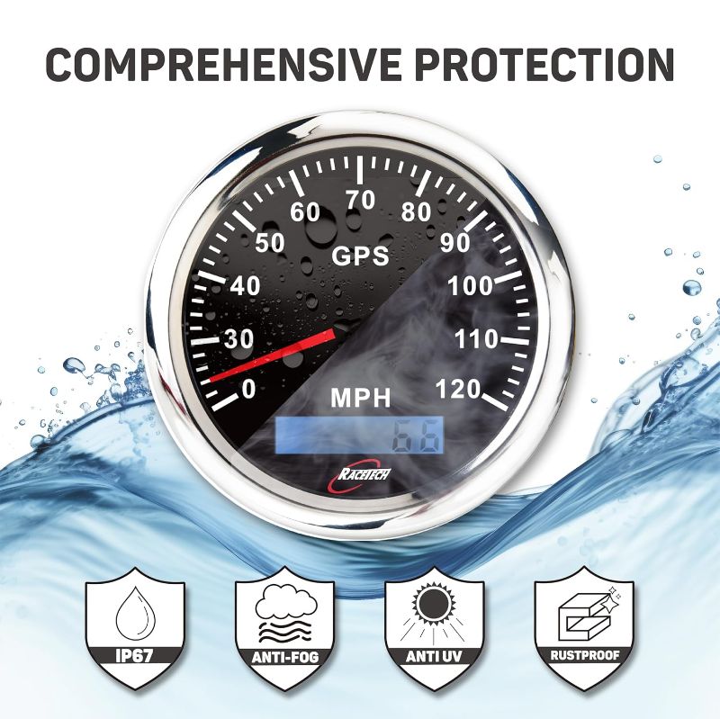 Photo 1 of 120 MPH Electrical GPS Speedometer - 85mm 3-3/8" 12V/24V Black Dial 7 Color LED Waterproof Stainless Steel Rim - for Car Truck Marine Boat Yacht Motorcycle