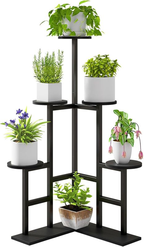 Photo 1 of  6 Tier Plant Stand Indoor, Tall Flower Pot Stand for Multiple Plants, Tiered Corner Plant Shelf for Living Room Patio Balcony Garden, , Black TMJ072B