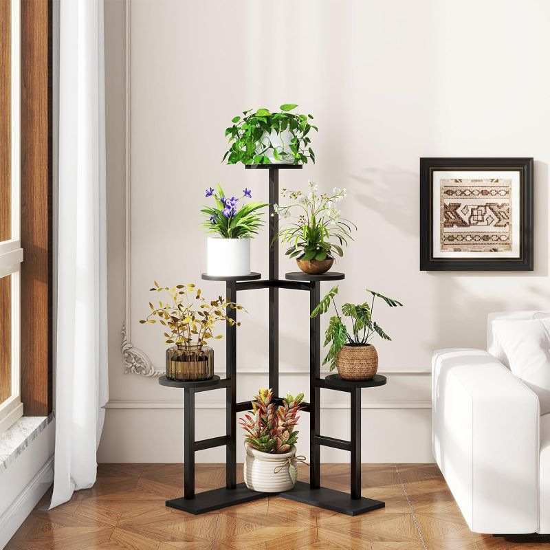 Photo 1 of  6 Tier Plant Stand Indoor, Tall Flower Pot Stand for Multiple Plants, Tiered Corner Plant Shelf for Living Room Patio Balcony Garden, , Black TMJ072B