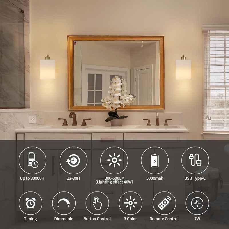Photo 1 of Gold Rechargeable Battery Operated Wall Sconces Set of 2 with Remote, Wireless Dimmable Battery Powered LED Wall Lights, Cordless Wall Lighting Lamp Fixture for Bedroom Living Room