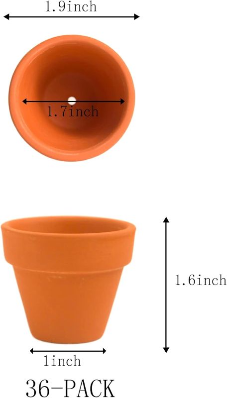Photo 1 of 36 Mini Flower Pots - 2 Inch Clay Cactus & Succulent Pots with Drainage, Indoor/Outdoor Use