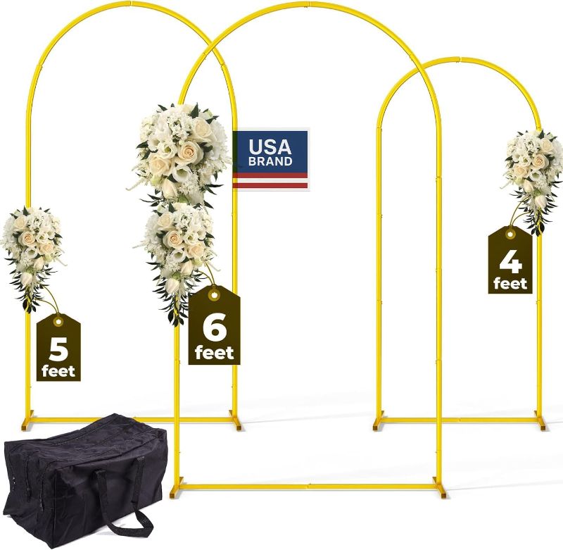 Photo 1 of 3 Pack Gold Metal Arch Backdrop Stand Set - 6FT, 5FT, 4FT Balloon Stand for Weddings Ceremony, Parties, and Baby Showers - Door Frame Backdrop Stand