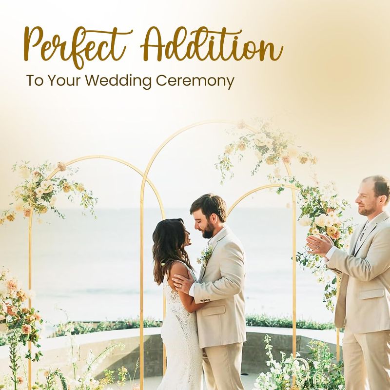 Photo 1 of 3 Pack Gold Metal Arch Backdrop Stand Set - 6FT, 5FT, 4FT Balloon Stand for Weddings Ceremony, Parties, and Baby Showers - Door Frame Backdrop Stand