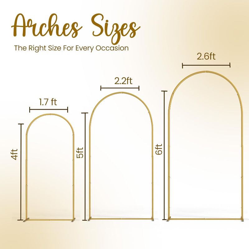 Photo 1 of 3 Pack Gold Metal Arch Backdrop Stand Set - 6FT, 5FT, 4FT Balloon Stand for Weddings Ceremony, Parties, and Baby Showers - Door Frame Backdrop Stand