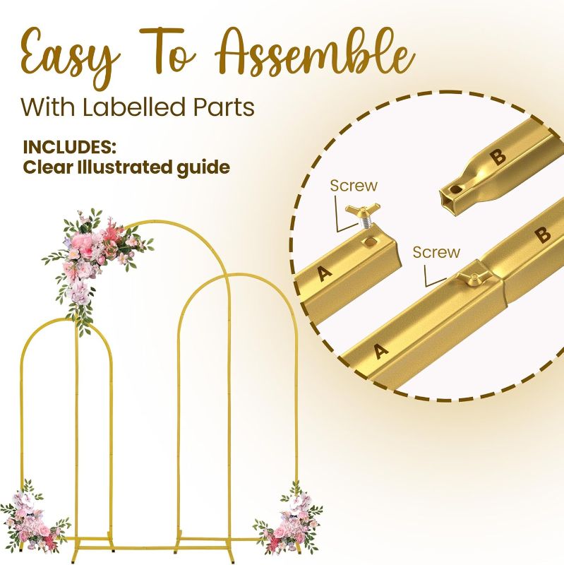 Photo 1 of 3 Pack Gold Metal Arch Backdrop Stand Set - 6FT, 5FT, 4FT Balloon Stand for Weddings Ceremony, Parties, and Baby Showers - Door Frame Backdrop Stand