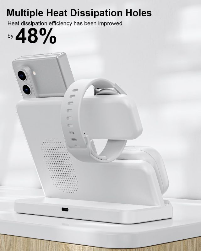 Photo 1 of Wireless Charger for Samsung, 3 in 1 Charging Station for Samsung Devices and Android, LED Indicator, White(2025 US Version)