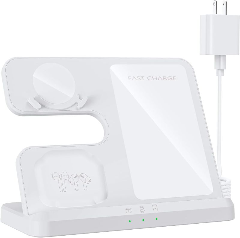 Photo 1 of Wireless Charger for Samsung, 3 in 1 Charging Station for Samsung Devices and Android, LED Indicator, White(2025 US Version)
