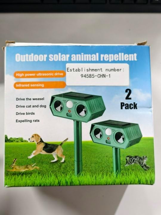 Photo 1 of 4Pack Solar Animal Repeller, Ultrasonic Cat Repellent Outdoor for Yard, Waterproof Skunks Deterrent with Motion Sensor, Effective Deterrent Dogs,Raccoons,Deer,Squirrels 169415