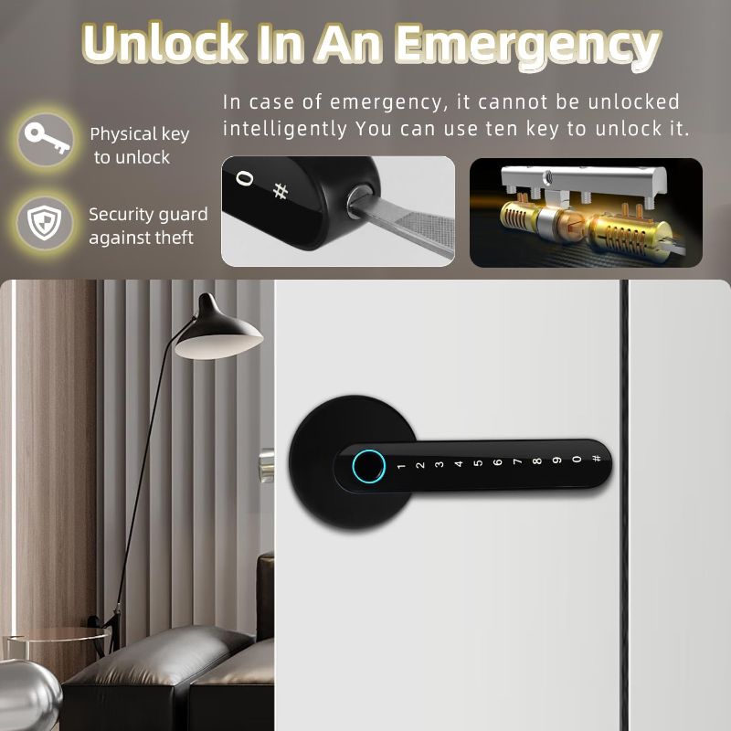 Photo 1 of Smart Door Knob Lock - 5-in-1 Keyless Entry with Fingerprint, Keypad, APP Control, IC Cards & Backup Keys | Wood Door Compatible for Bedroom, Office, Apartment