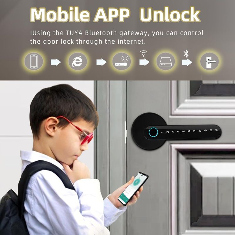 Photo 1 of Smart Door Knob Lock - 5-in-1 Keyless Entry with Fingerprint, Keypad, APP Control, IC Cards & Backup Keys | Wood Door Compatible for Bedroom, Office, Apartment