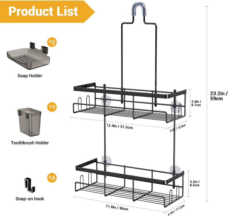 Photo 1 of Shower Caddy Hanging Bathroom Organizer: Rustproof Shelf for Inside Shower - No Drilling Racks Over Showerhead - Bath Shelves for Shampoo Soap Black